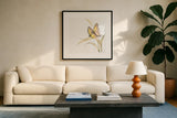 Butterfly Yellow II by Chris Paschke. Displayed in a glass frame with matte in a clean modern living room. Available as an archival giclee rolled canvas, fine art paper, or poster print. SKU 100071a.