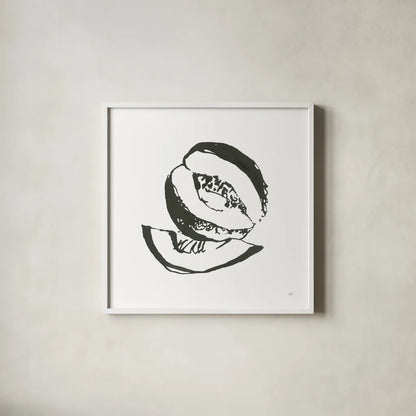 Cantaloupe I BW by Chris Paschke. Shown in a crisp white glass frame for a clean and minimalist style. Available as an archival giclee rolled canvas, fine art paper, or poster print. SKU 64211a.