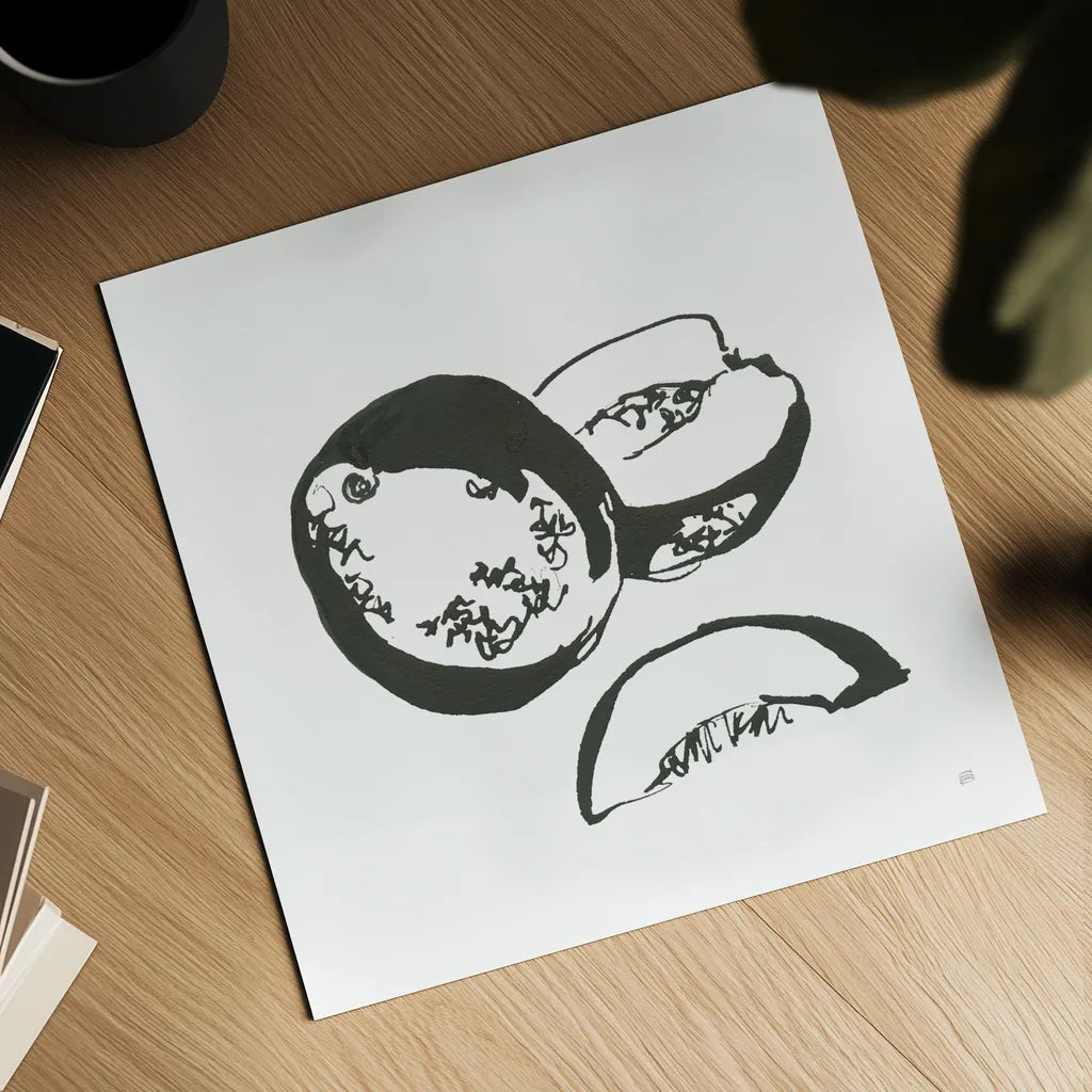 Cantaloupe II BW by Chris Paschke. Shown as a detailed flat fine art print, highlighting archival giclee quality. Available as an archival giclee rolled canvas, fine art paper, or poster print. SKU 64212a.