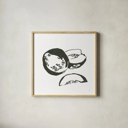 Cantaloupe II BW by Chris Paschke. Shown in a natural wood glass frame for a timeless modern aesthetic. Available as an archival giclee rolled canvas, fine art paper, or poster print. SKU 64212a.