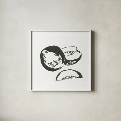 Cantaloupe II BW by Chris Paschke. Shown in a crisp white glass frame for a clean and minimalist style. Available as an archival giclee rolled canvas, fine art paper, or poster print. SKU 64212a.