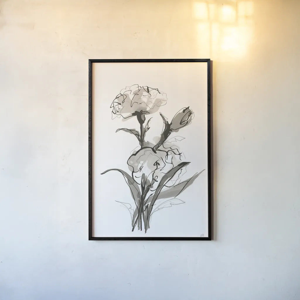 Carnation II by Chris Paschke. shown as a paper print in a black flame. Available as a archival giclee rolled canvas, fine art paper, or poster print. SKU 74371h.