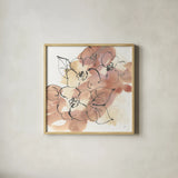 Cashmere Florals I by Chris Paschke. Shown in a natural wood glass frame for a timeless modern aesthetic. Available as an archival giclee rolled canvas, fine art paper, or poster print. SKU 75928a.