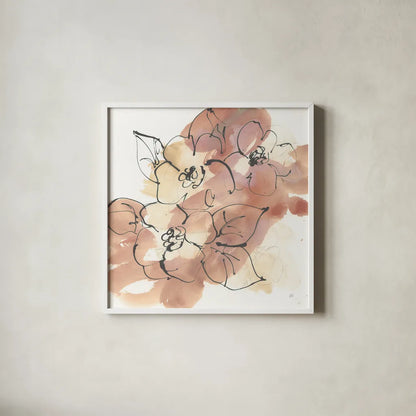 Cashmere Florals I by Chris Paschke. Shown in a crisp white glass frame for a clean and minimalist style. Available as an archival giclee rolled canvas, fine art paper, or poster print. SKU 75928a.