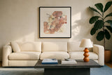Cashmere Florals I by Chris Paschke. Displayed in a glass frame with matte in a clean modern living room. Available as an archival giclee rolled canvas, fine art paper, or poster print. SKU 75928a.