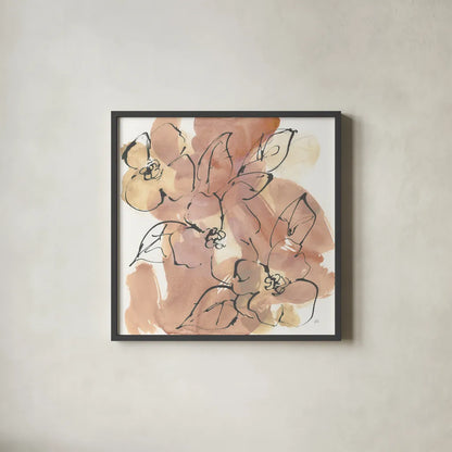 Cashmere Florals II by Chris Paschke. Shown in a sleek black glass frame for a contemporary gallery look. Available as an archival giclee rolled canvas, fine art paper, or poster print. SKU 75929a.
