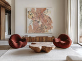 Cashmere Florals II by Chris Paschke. Shown as extra-large giant wall art in a modern living room. Available as an archival giclee rolled canvas, fine art paper, or poster print. SKU 75929a.