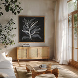 Chalkboard Branch II by Chris Paschke. Shown in a natural wood frame in a cozy modern living room. Available as an archival giclee rolled canvas, fine art paper, or poster print. SKU 73072a.