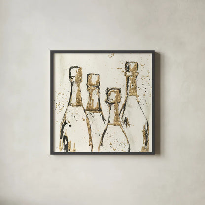 Champagne is Grand I Gold by Chris Paschke. Shown in a sleek black glass frame for a contemporary gallery look. Available as an archival giclee rolled canvas, fine art paper, or poster print. SKU 51395a.