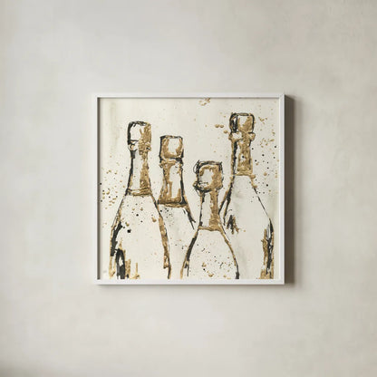 Champagne is Grand I Gold by Chris Paschke. Shown in a crisp white glass frame for a clean and minimalist style. Available as an archival giclee rolled canvas, fine art paper, or poster print. SKU 51395a.