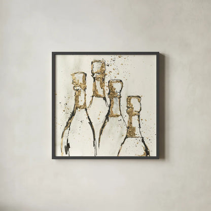 Champagne is Grand II Gold by Chris Paschke. Shown in a sleek black glass frame for a contemporary gallery look. Available as an archival giclee rolled canvas, fine art paper, or poster print. SKU 54998a.