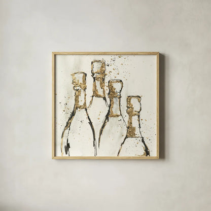 Champagne is Grand II Gold by Chris Paschke. Shown in a natural wood glass frame for a timeless modern aesthetic. Available as an archival giclee rolled canvas, fine art paper, or poster print. SKU 54998a.