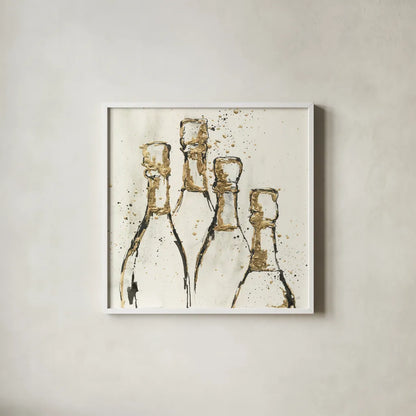 Champagne is Grand II Gold by Chris Paschke. Shown in a crisp white glass frame for a clean and minimalist style. Available as an archival giclee rolled canvas, fine art paper, or poster print. SKU 54998a.
