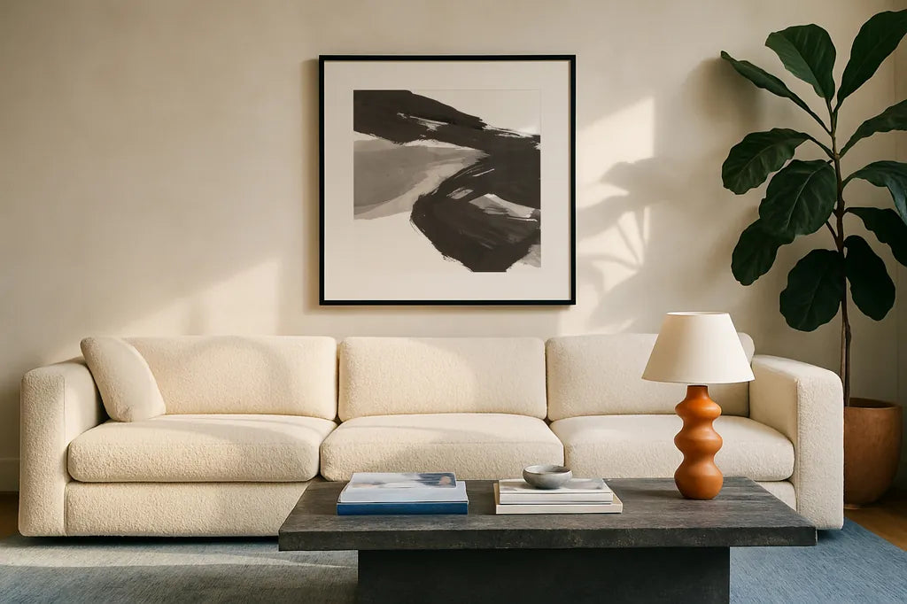 Chaos I by Chris Paschke. Displayed in a glass frame with matte in a clean modern living room. Available as an archival giclee rolled canvas, fine art paper, or poster print. SKU 71865a.