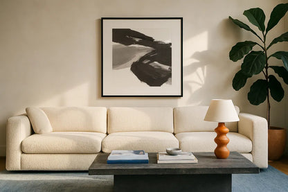 Chaos I by Chris Paschke. Displayed in a glass frame with matte in a clean modern living room. Available as an archival giclee rolled canvas, fine art paper, or poster print. SKU 71865a.