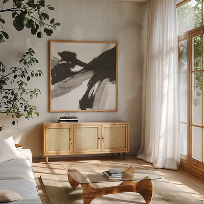 Chaos III by Chris Paschke. Shown in a natural wood frame in a cozy modern living room. Available as an archival giclee rolled canvas, fine art paper, or poster print. SKU 71867a.