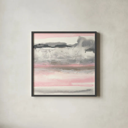 Charcoal and Blush I by Chris Paschke. Shown in a sleek black glass frame for a contemporary gallery look. Available as an archival giclee rolled canvas, fine art paper, or poster print. SKU 49057a.