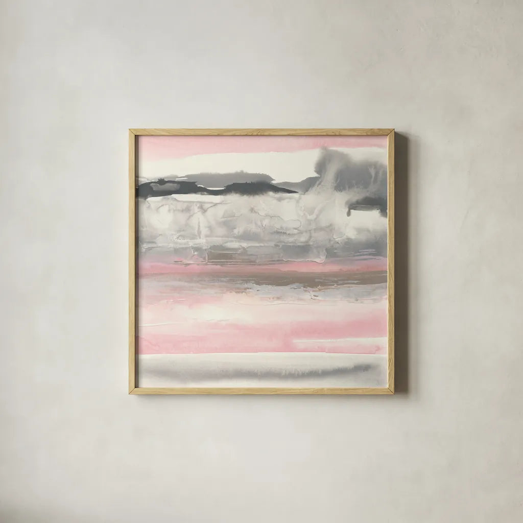 Charcoal and Blush I by Chris Paschke. Shown in a natural wood glass frame for a timeless modern aesthetic. Available as an archival giclee rolled canvas, fine art paper, or poster print. SKU 49057a.