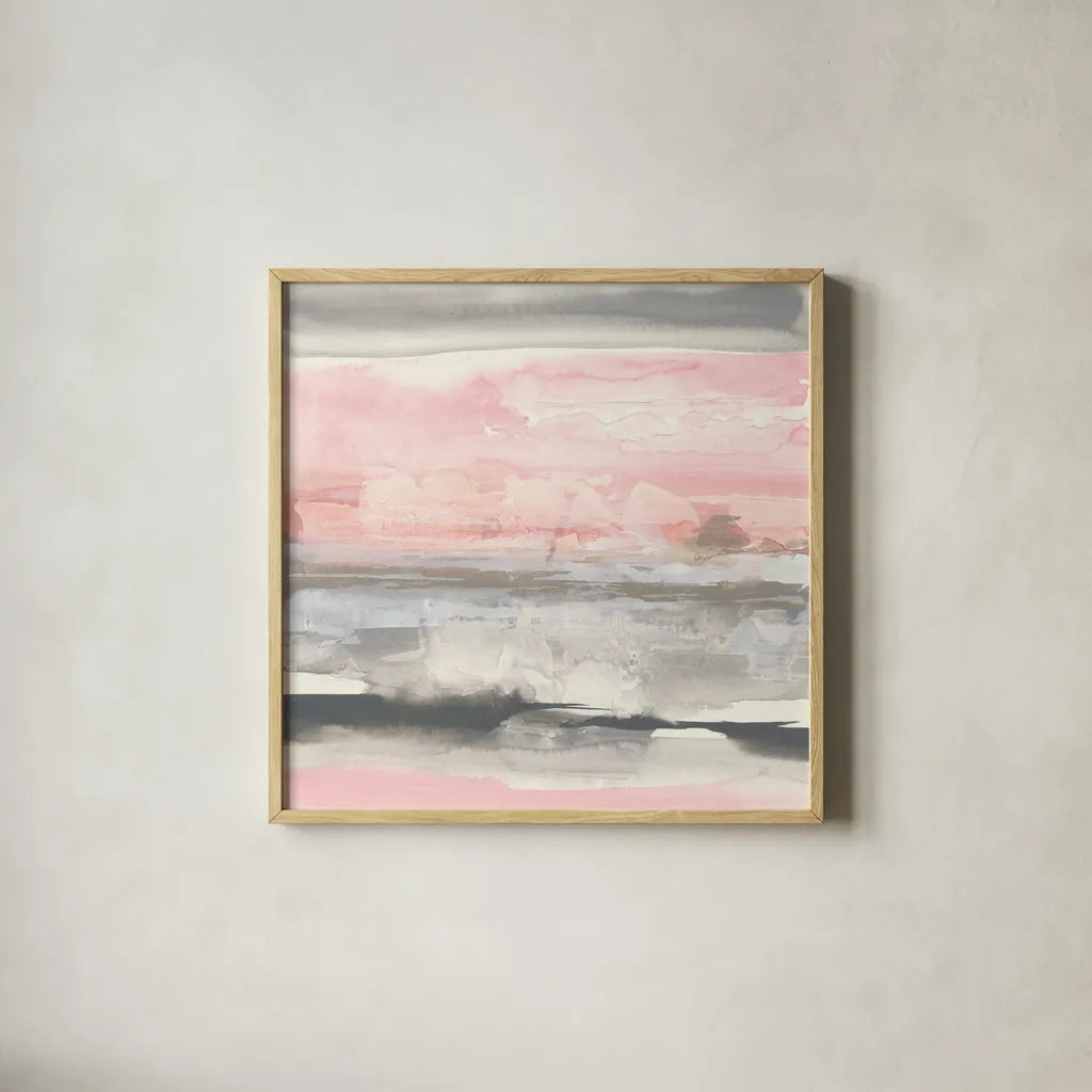 Charcoal and Blush II by Chris Paschke. Shown in a natural wood glass frame for a timeless modern aesthetic. Available as an archival giclee rolled canvas, fine art paper, or poster print. SKU 49058a.