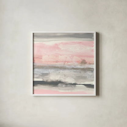 Charcoal and Blush II by Chris Paschke. Shown in a crisp white glass frame for a clean and minimalist style. Available as an archival giclee rolled canvas, fine art paper, or poster print. SKU 49058a.