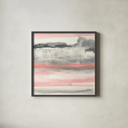 Charcoal and Coral I by Chris Paschke. Shown in a sleek black glass frame for a contemporary gallery look. Available as an archival giclee rolled canvas, fine art paper, or poster print. SKU 51485a.