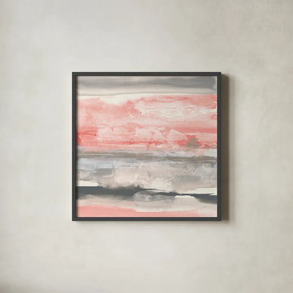 Charcoal and Coral II by Chris Paschke. Shown in a sleek black glass frame for a contemporary gallery look. Available as an archival giclee rolled canvas, fine art paper, or poster print. SKU 51486a.
