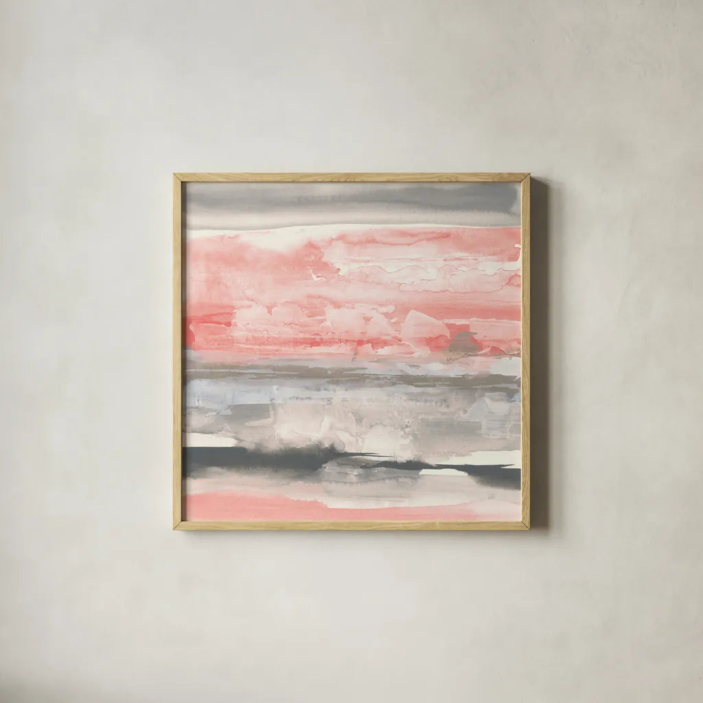 Charcoal and Coral II by Chris Paschke. Shown in a natural wood glass frame for a timeless modern aesthetic. Available as an archival giclee rolled canvas, fine art paper, or poster print. SKU 51486a.