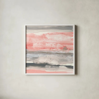 Charcoal and Coral II by Chris Paschke. Shown in a crisp white glass frame for a clean and minimalist style. Available as an archival giclee rolled canvas, fine art paper, or poster print. SKU 51486a.