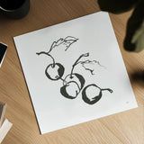 Cherries BW by Chris Paschke. Shown as a detailed flat fine art print, highlighting archival giclee quality. Available as an archival giclee rolled canvas, fine art paper, or poster print. SKU 64213a.