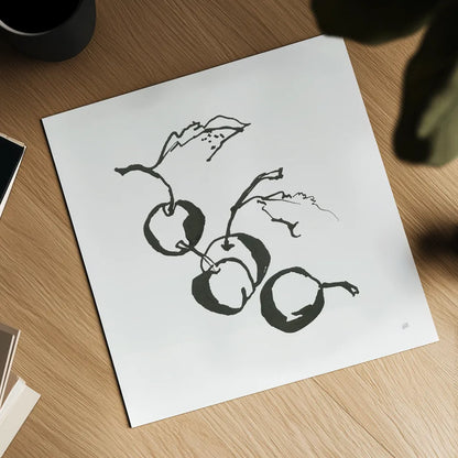 Cherries BW by Chris Paschke. Shown as a detailed flat fine art print, highlighting archival giclee quality. Available as an archival giclee rolled canvas, fine art paper, or poster print. SKU 64213a.
