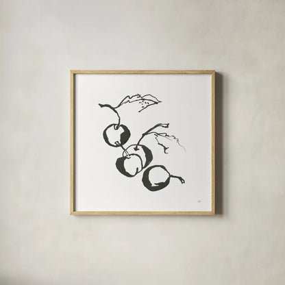 Cherries BW by Chris Paschke. Shown in a natural wood glass frame for a timeless modern aesthetic. Available as an archival giclee rolled canvas, fine art paper, or poster print. SKU 64213a.