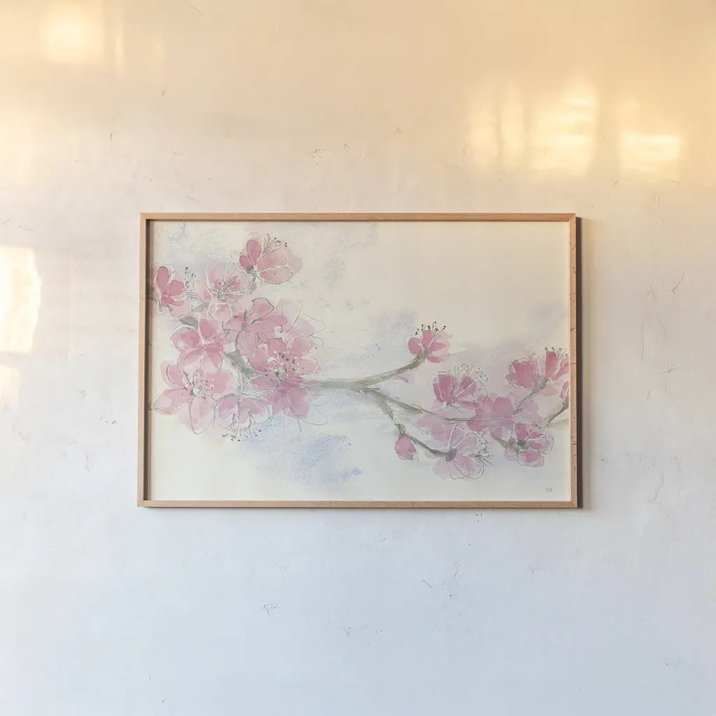 Cherry Blossoms II Crop by Chris Paschke. shown as a paper print in a natural frame. Available as a archival giclee rolled canvas, fine art paper, or poster print. SKU 21886i.