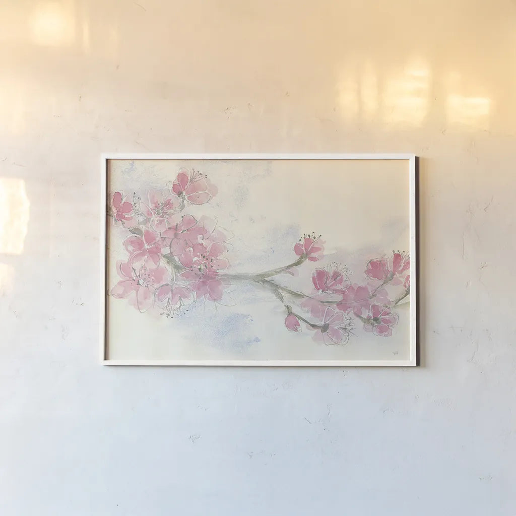 Cherry Blossoms II Crop by Chris Paschke. shown as a paper print in a white frame. Available as a archival giclee rolled canvas, fine art paper, or poster print. SKU 21886i.