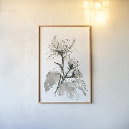 Chrysanthemum I by Chris Paschke. shown as a paper print in a natural frame. Available as a archival giclee rolled canvas, fine art paper, or poster print. SKU 74364h.