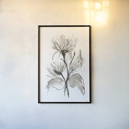 Chrysanthemum II by Chris Paschke. shown as a paper print in a black flame. Available as a archival giclee rolled canvas, fine art paper, or poster print. SKU 74365h.