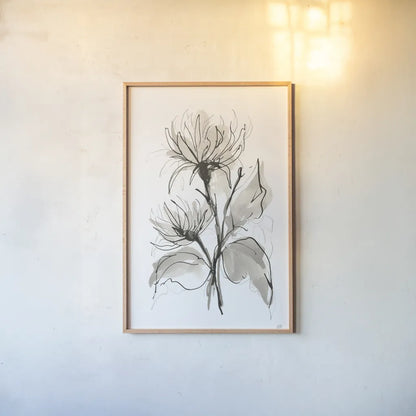 Chrysanthemum II by Chris Paschke. shown as a paper print in a natural frame. Available as a archival giclee rolled canvas, fine art paper, or poster print. SKU 74365h.