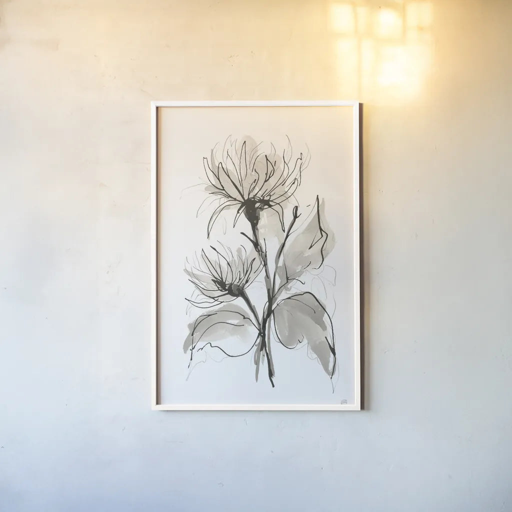Chrysanthemum II by Chris Paschke. shown as a paper print in a white frame. Available as a archival giclee rolled canvas, fine art paper, or poster print. SKU 74365h.