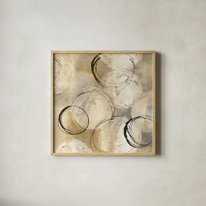 Circle in a Square I by Chris Paschke. Shown in a natural wood glass frame for a timeless modern aesthetic. Available as an archival giclee rolled canvas, fine art paper, or poster print. SKU 16875a.