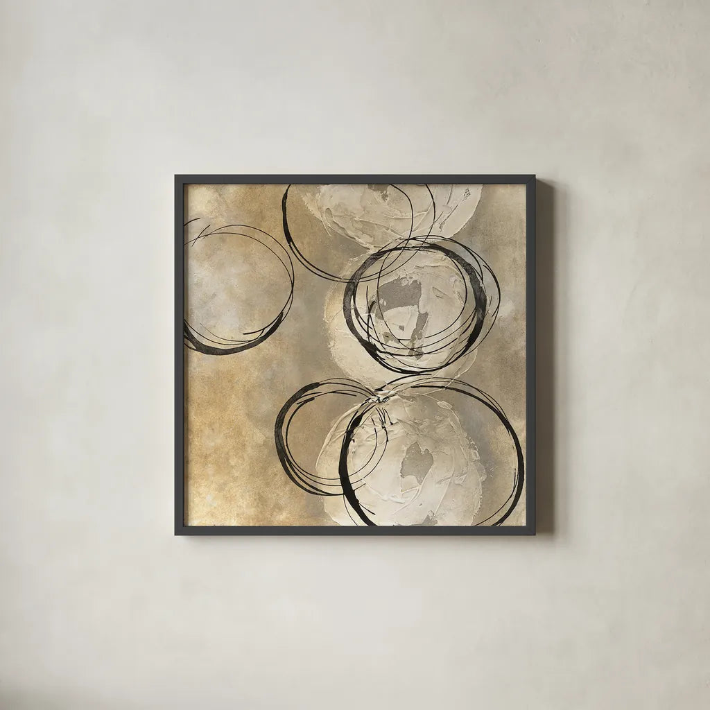 Circle in a Square II by Chris Paschke. Shown in a sleek black glass frame for a contemporary gallery look. Available as an archival giclee rolled canvas, fine art paper, or poster print. SKU 16876a.
