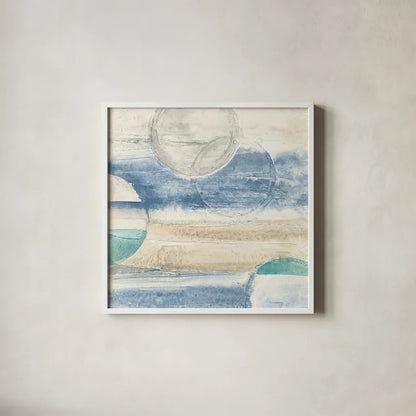 Circles in Time III by Chris Paschke. Shown in a crisp white glass frame for a clean and minimalist style. Available as an archival giclee rolled canvas, fine art paper, or poster print. SKU 12396a.