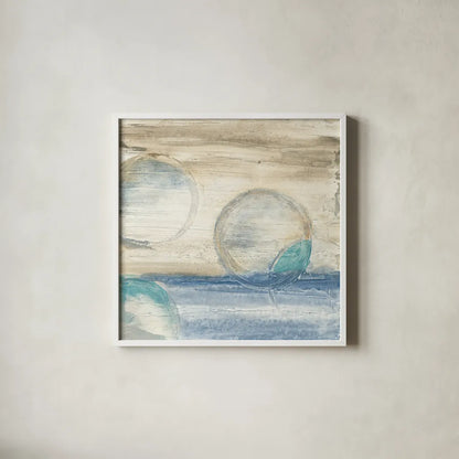 Circles in Time IV by Chris Paschke. Shown in a crisp white glass frame for a clean and minimalist style. Available as an archival giclee rolled canvas, fine art paper, or poster print. SKU 12397a.