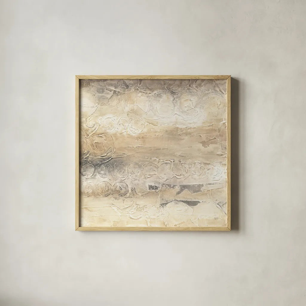 Circular Horizon II by Chris Paschke. Shown in a natural wood glass frame for a timeless modern aesthetic. Available as an archival giclee rolled canvas, fine art paper, or poster print. SKU 16874a.