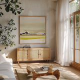 Citruscape I by Chris Paschke. Shown in a natural wood frame in a cozy modern living room. Available as an archival giclee rolled canvas, fine art paper, or poster print. SKU 81892a.