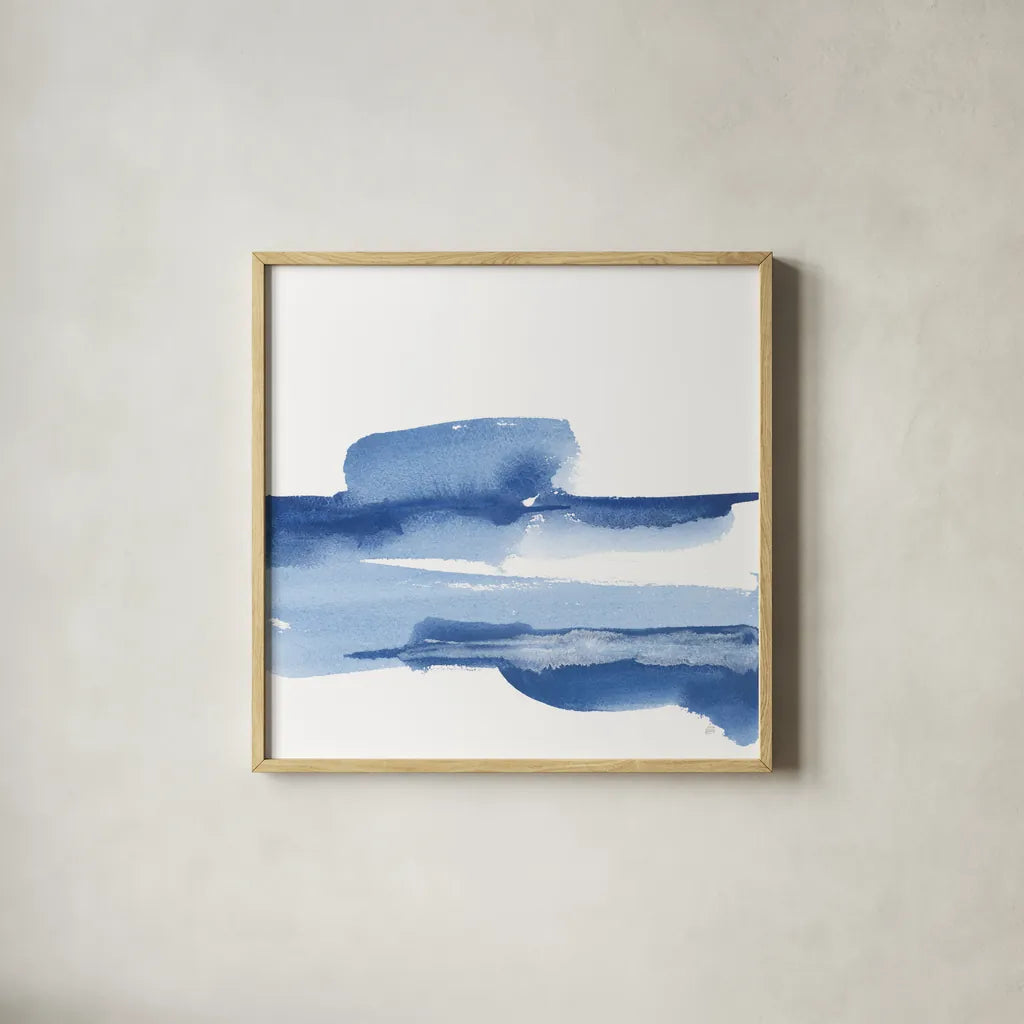 Classic Blue I by Chris Paschke. Shown in a natural wood glass frame for a timeless modern aesthetic. Available as an archival giclee rolled canvas, fine art paper, or poster print. SKU 67649a.