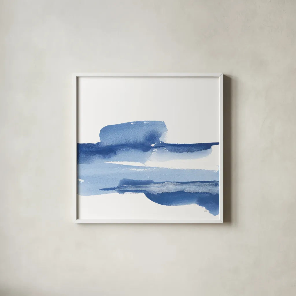 Classic Blue I by Chris Paschke. Shown in a crisp white glass frame for a clean and minimalist style. Available as an archival giclee rolled canvas, fine art paper, or poster print. SKU 67649a.