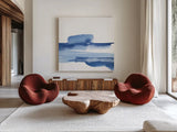 Classic Blue I by Chris Paschke. Shown as extra-large giant wall art in a modern living room. Available as an archival giclee rolled canvas, fine art paper, or poster print. SKU 67649a.