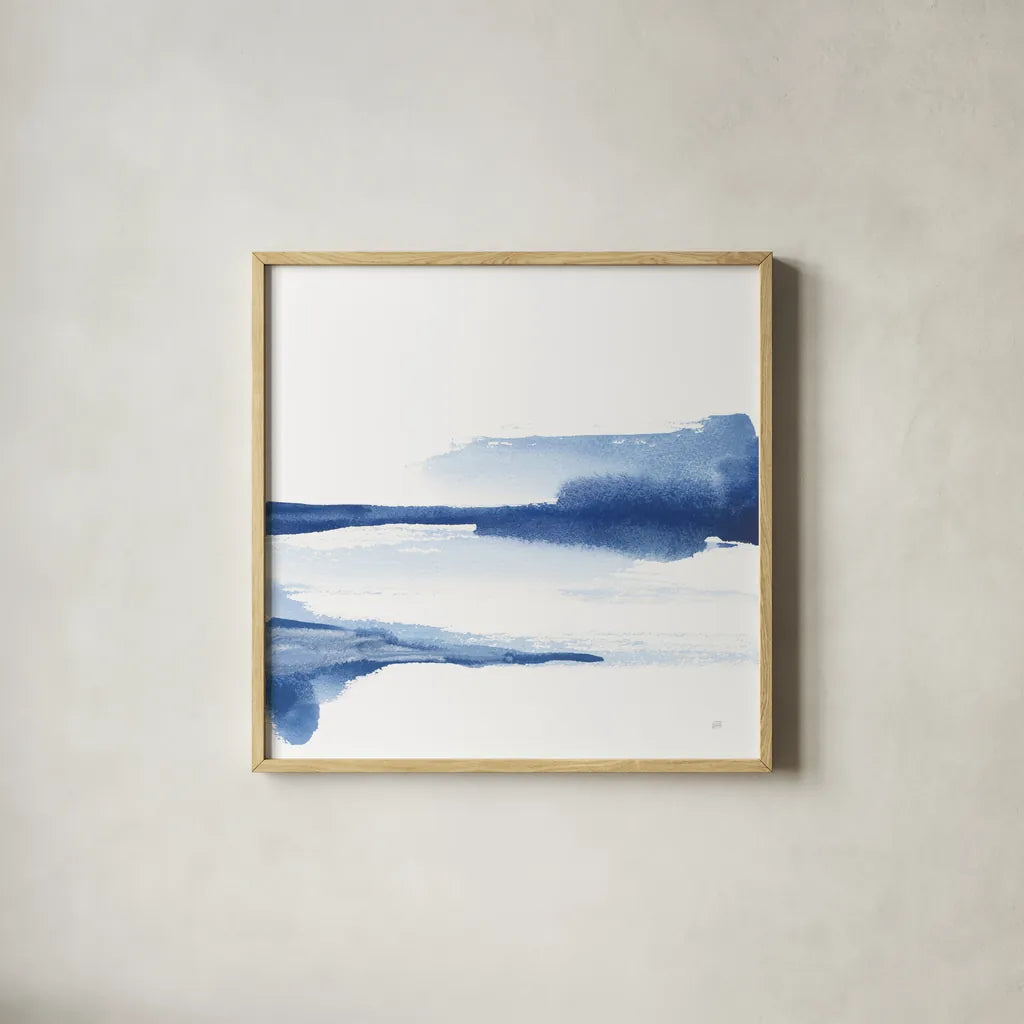 Classic Blue II by Chris Paschke. Shown in a natural wood glass frame for a timeless modern aesthetic. Available as an archival giclee rolled canvas, fine art paper, or poster print. SKU 67655a.