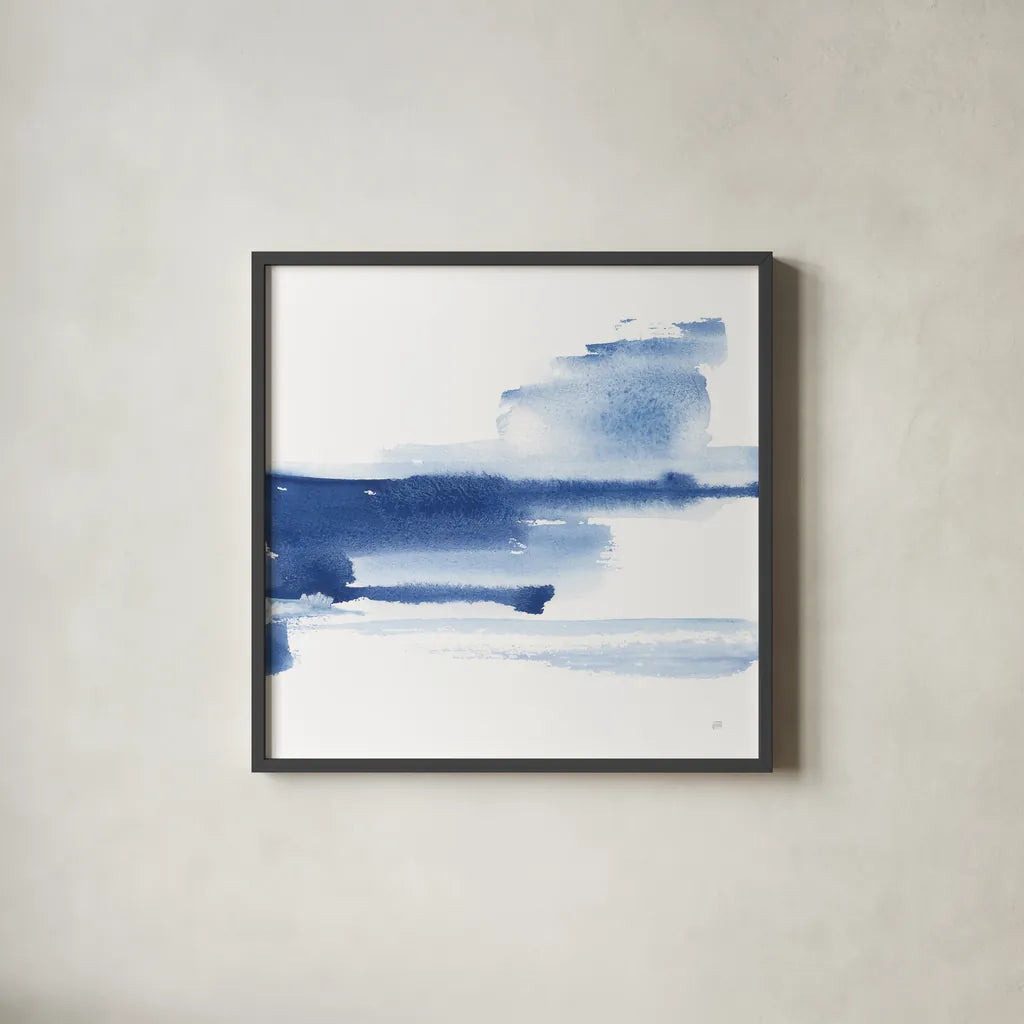 Classic Blue III by Chris Paschke. Shown in a sleek black glass frame for a contemporary gallery look. Available as an archival giclee rolled canvas, fine art paper, or poster print. SKU 67656a.