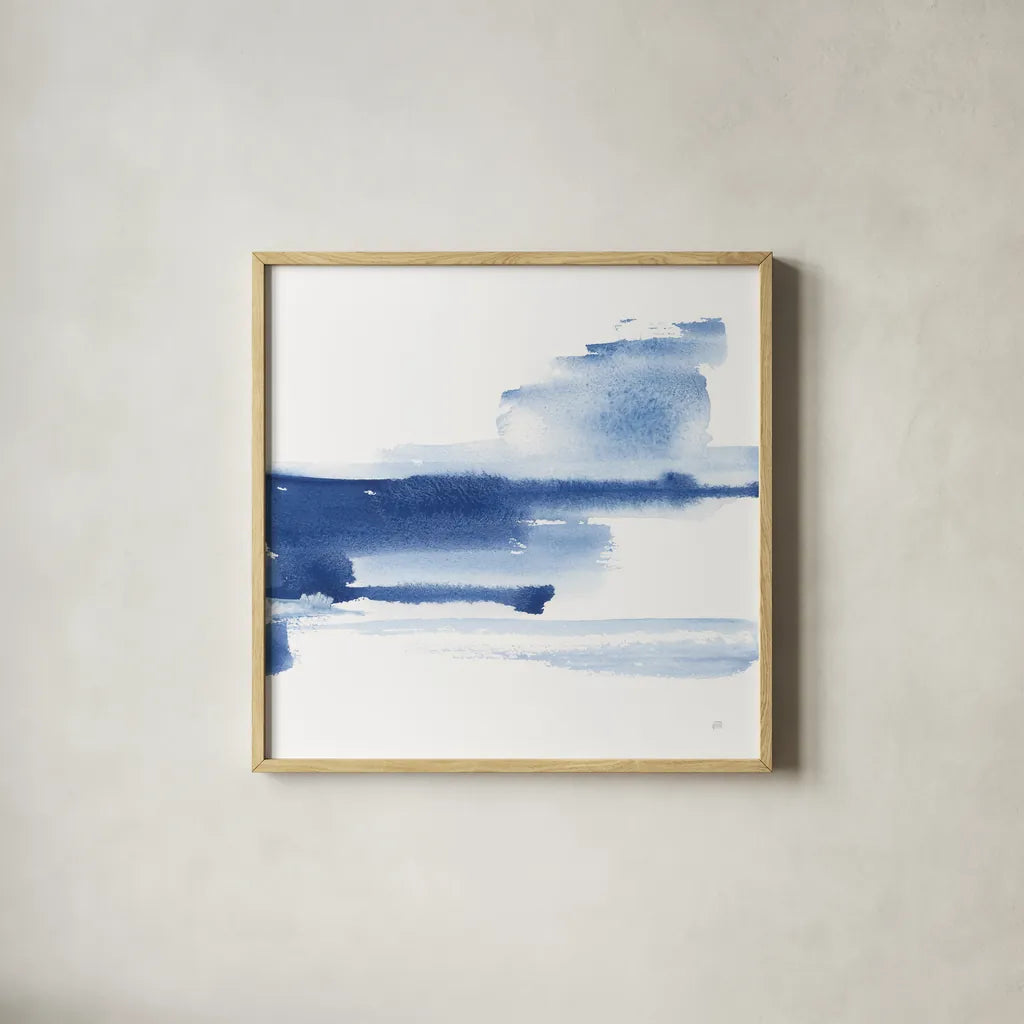Classic Blue III by Chris Paschke. Shown in a natural wood glass frame for a timeless modern aesthetic. Available as an archival giclee rolled canvas, fine art paper, or poster print. SKU 67656a.