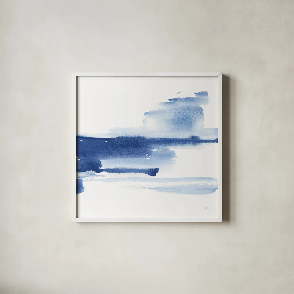 Classic Blue III by Chris Paschke. Shown in a crisp white glass frame for a clean and minimalist style. Available as an archival giclee rolled canvas, fine art paper, or poster print. SKU 67656a.